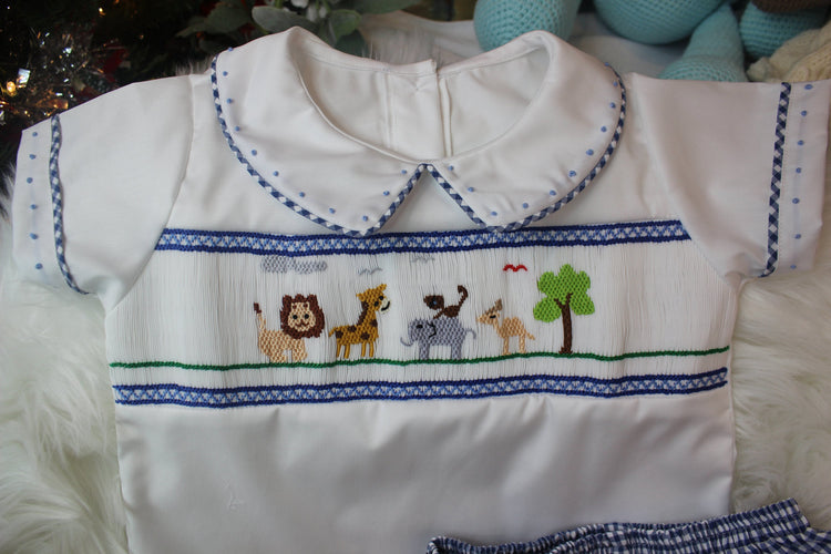 Baby Boy’s Gingham Hand-smocked Animals Set/Baby boy clothing/Summer Short Set/Kid,Toddler boy set/Two Piece Set/Thanksgiving boy outfits