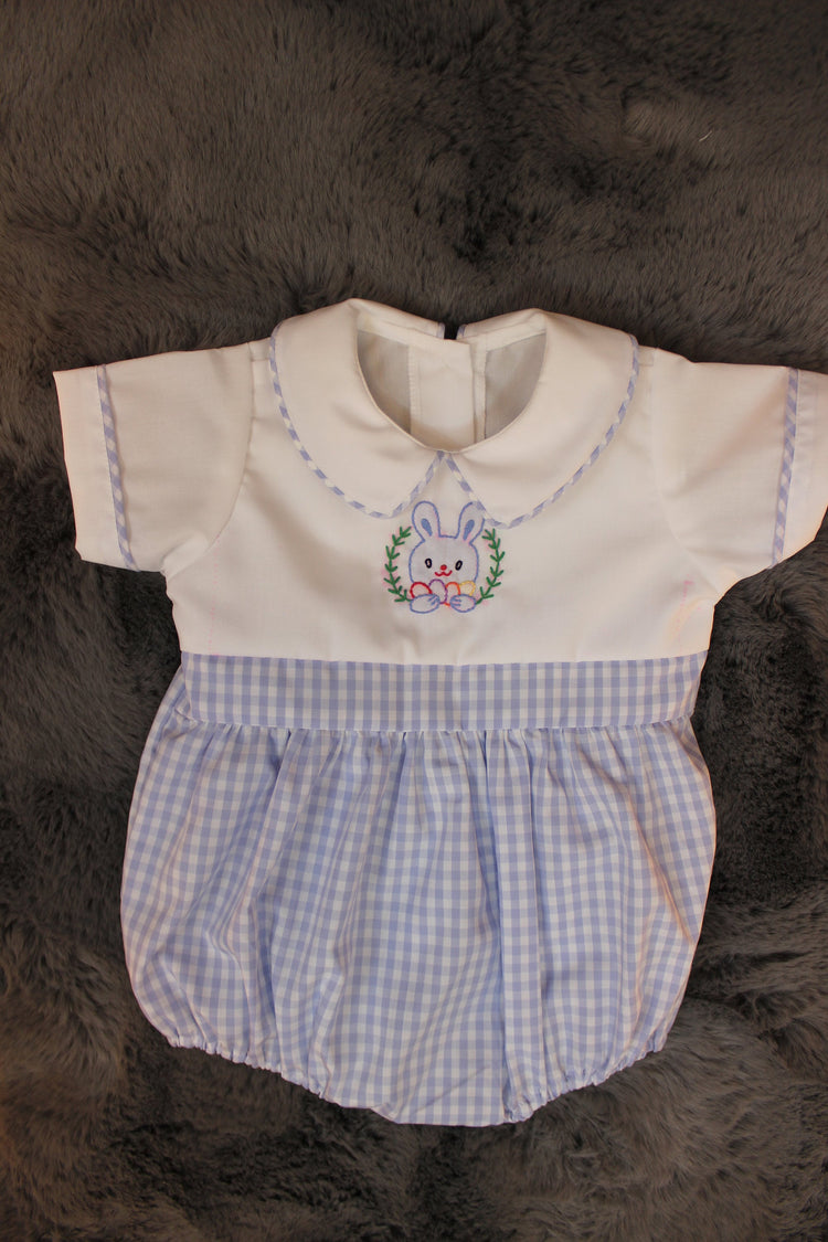 Baby Boy’s Gingham Hand-embroidery Easter Bunny Bubble/Romper/Bodysuit/Jumpsuit/Baby boy clothing/Newborn,Toddler boy bubble/Summer outfits