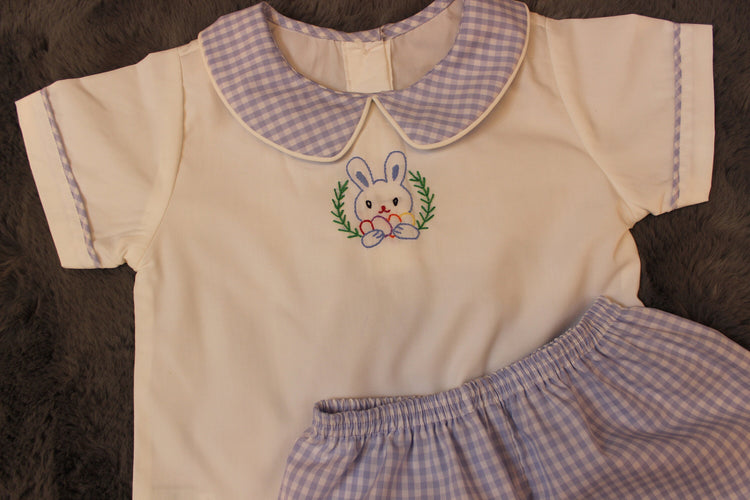 Baby Boy's Gingham Hand-embroidery Bunny Set/Baby boy clothing/Boy set/Easter Outfit/Toddler,Kid boy set/Summer Short Set/Two Piece set