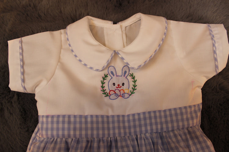 Baby Boy’s Gingham Hand-embroidery Easter Bunny Bubble/Romper/Bodysuit/Jumpsuit/Baby boy clothing/Newborn,Toddler boy bubble/Summer outfits