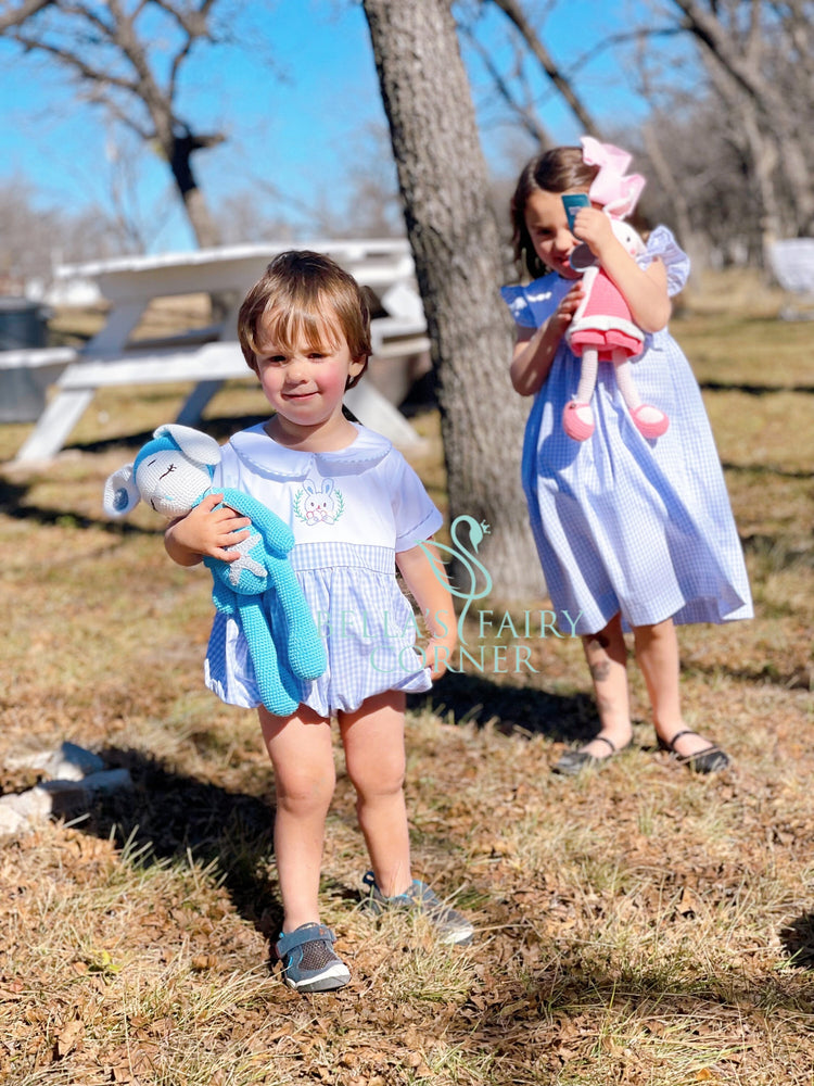 Baby Boy’s Gingham Hand-embroidery Easter Bunny Bubble/Romper/Bodysuit/Jumpsuit/Baby boy clothing/Newborn,Toddler boy bubble/Summer outfits