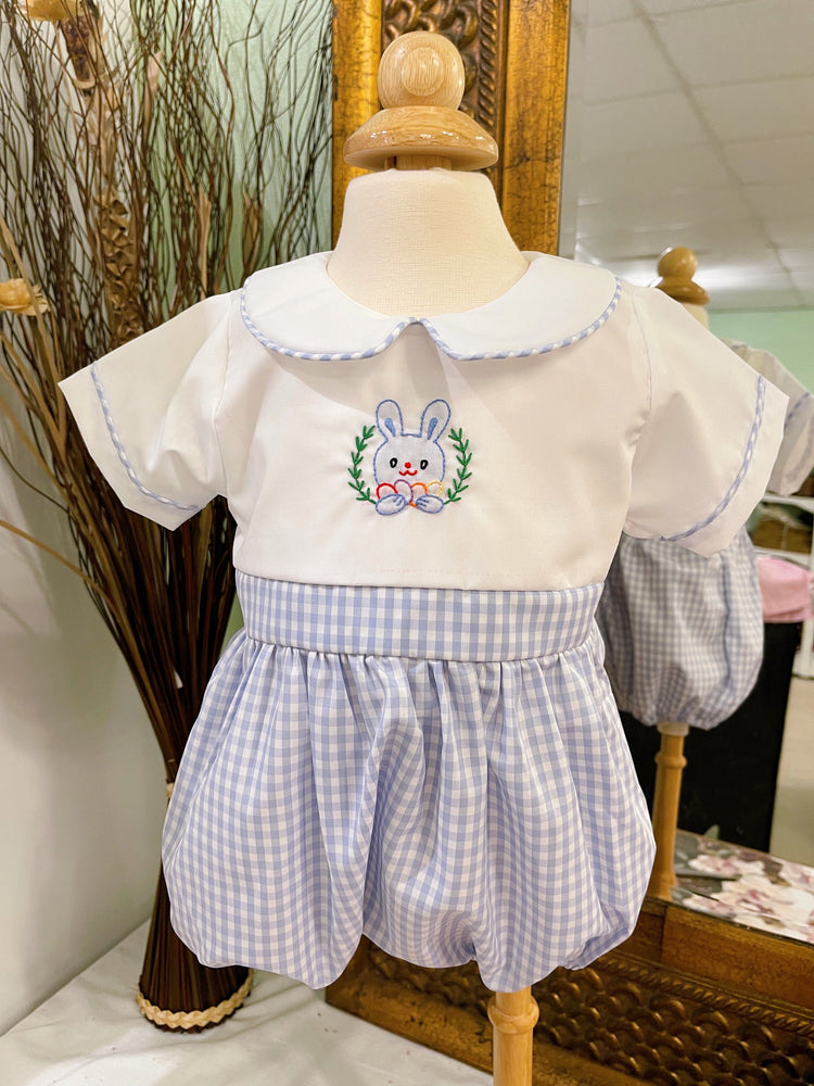 Baby Boy’s Gingham Hand-embroidery Easter Bunny Bubble/Romper/Bodysuit/Jumpsuit/Baby boy clothing/Newborn,Toddler boy bubble/Summer outfits