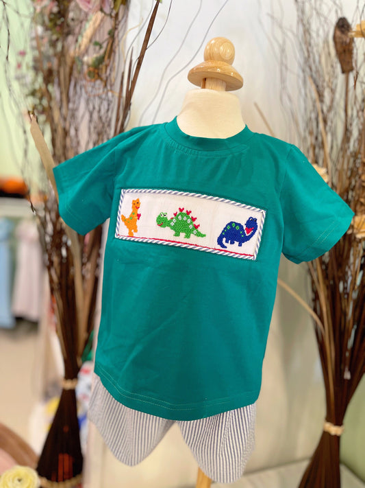 smocked set for boys, baby smocked set, boys clothes, dinosaur boys clothes