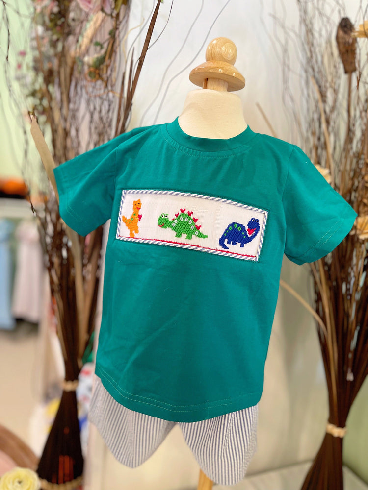 smocked set for boys, baby smocked set, boys clothes, dinosaur boys clothes