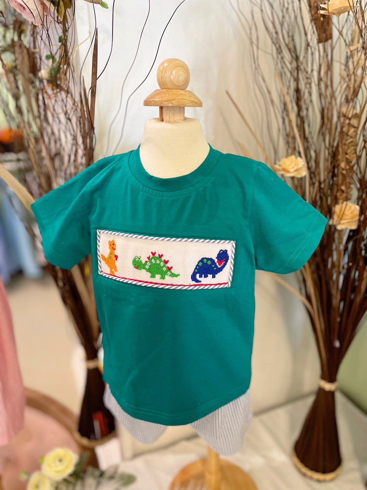 smocked set for boys, baby smocked set, boys clothes, dinosaur boys clothes