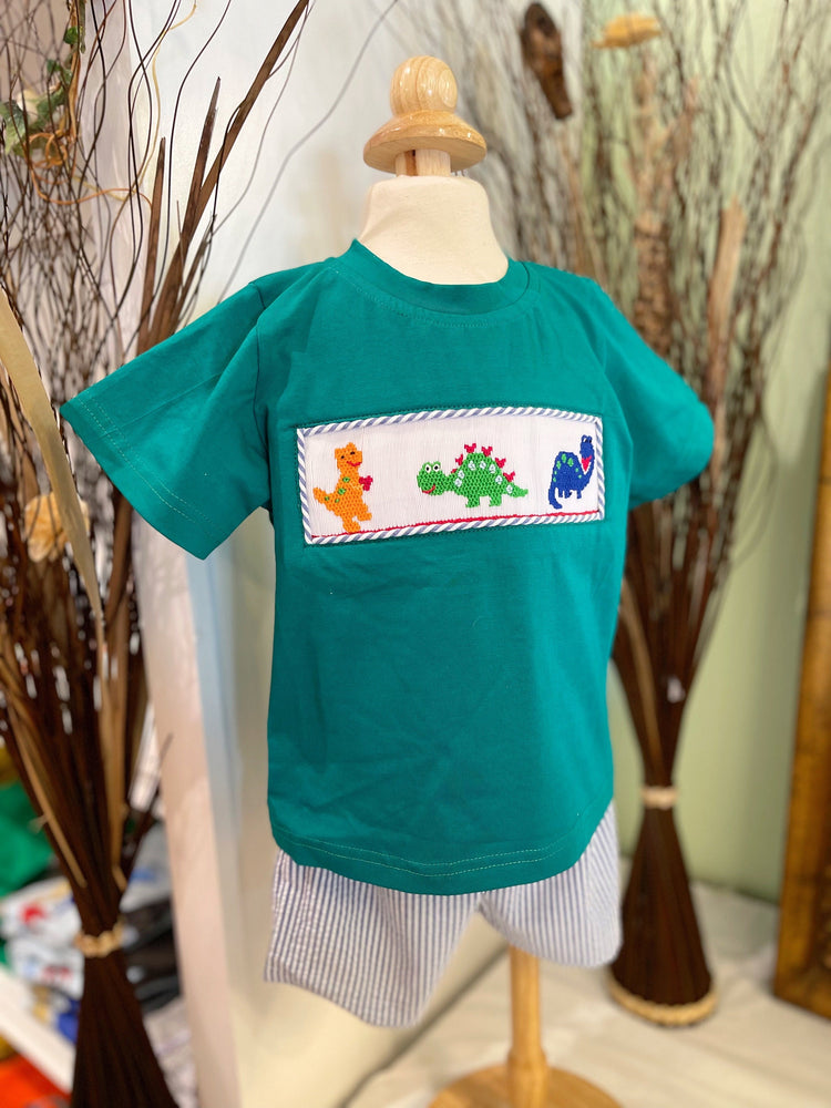 smocked set for boys, baby smocked set, boys clothes, dinosaur boys clothes