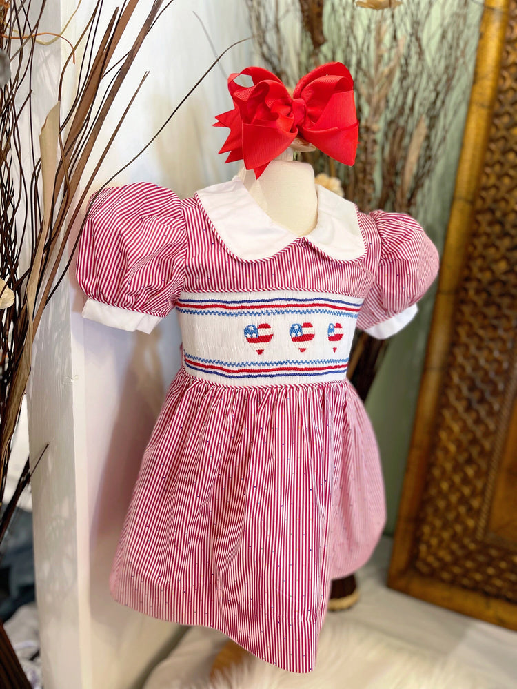 July 4th smocked dress, smocked dress, baby dress, smocked flag ,