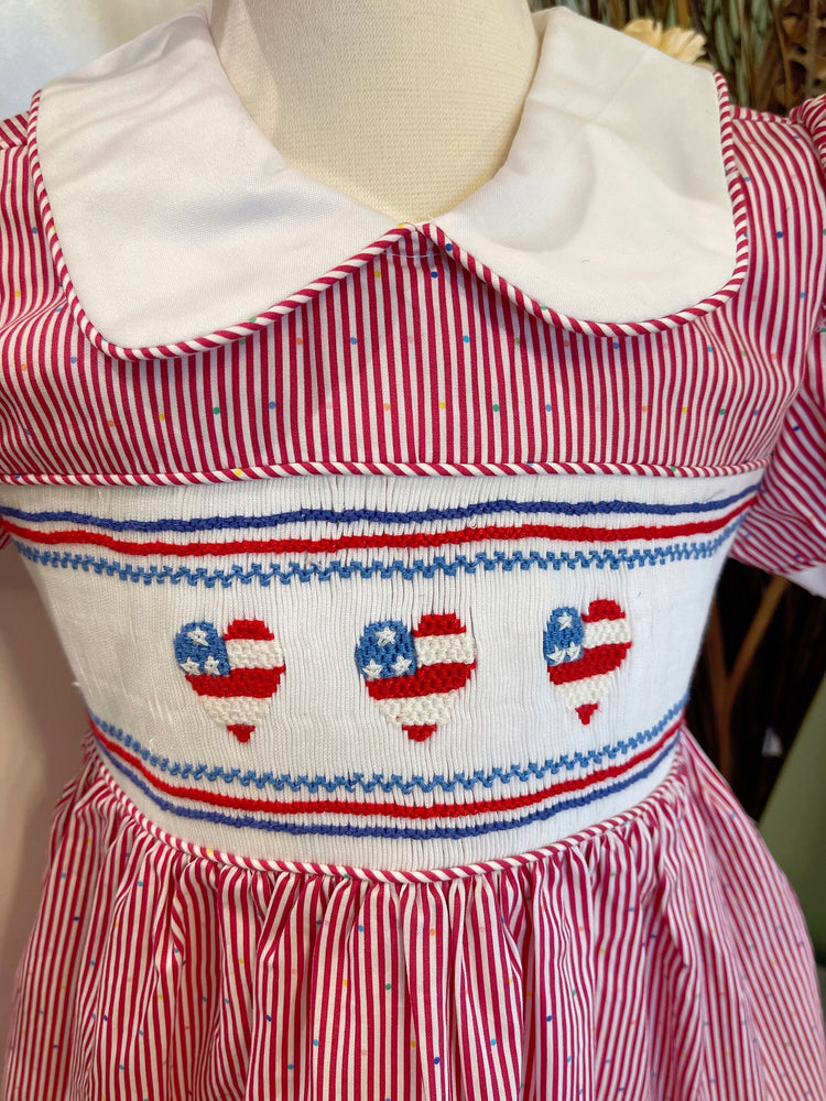 July 4th smocked dress, smocked dress, baby dress, smocked flag ,