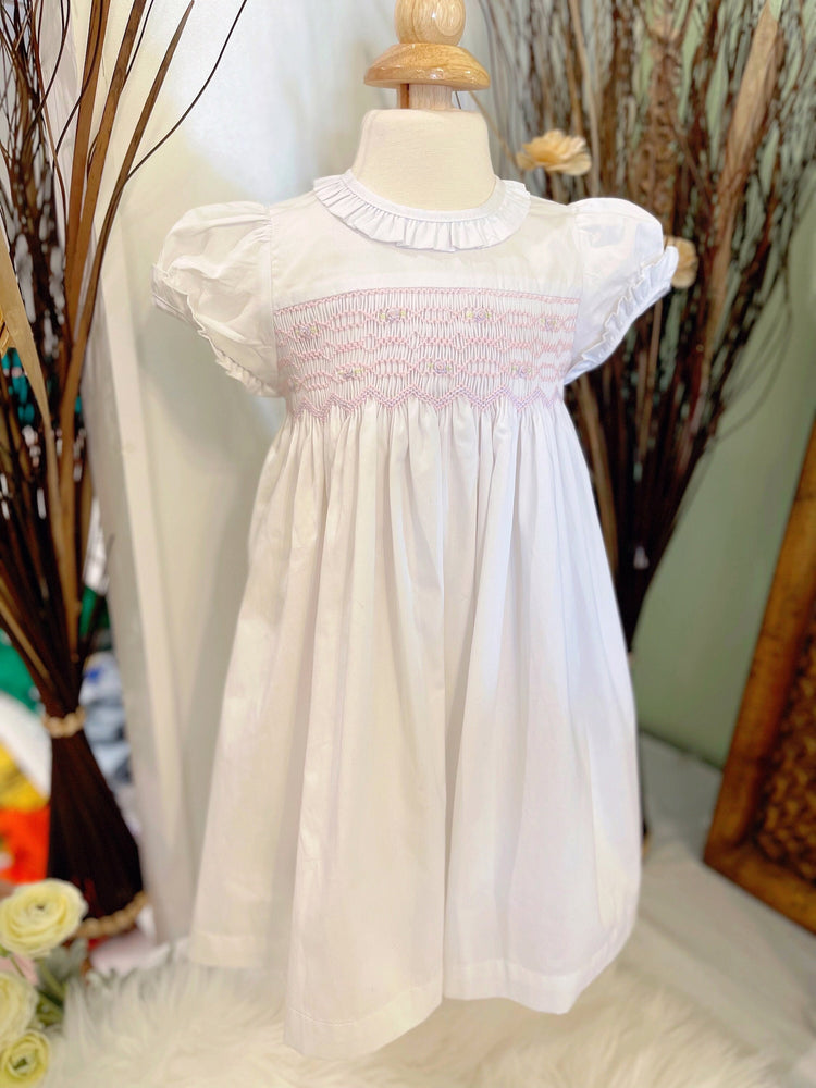 Baby Girl’s White Hand-smocked Dress/Classic Dress/Baby Girl Clothing/Baby,Toddler,Kid Dress/Traditional Dress/Princess Dress/Flower Dress