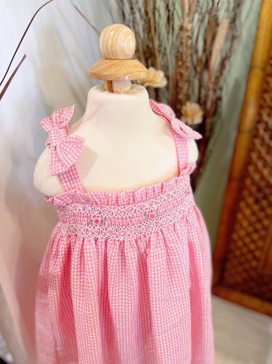 Baby Girl’s Hand-smocked Bow Tie Shoulder Dress/ Baby Girl Clothing/ Summer dress/ Cute outfit/ Pink Dress/Gingham dress/ Kid, Toddler dress