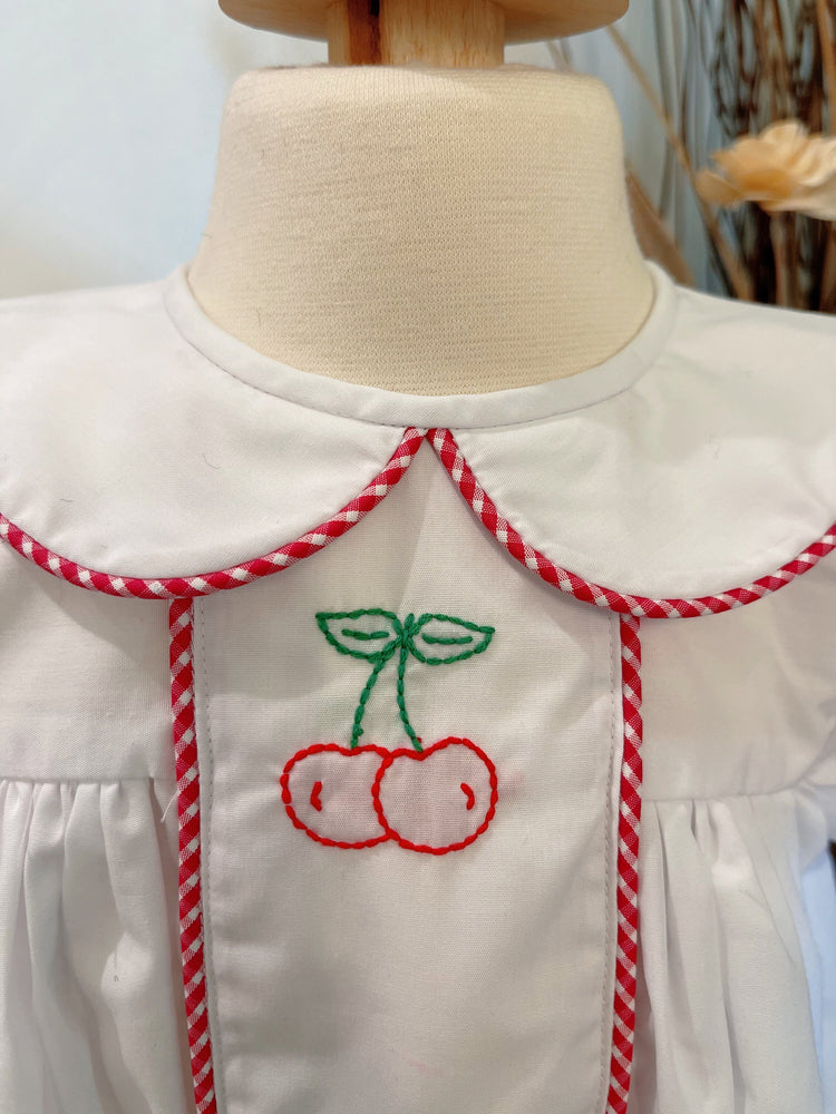 cherry embroidery dress, handmade dress,