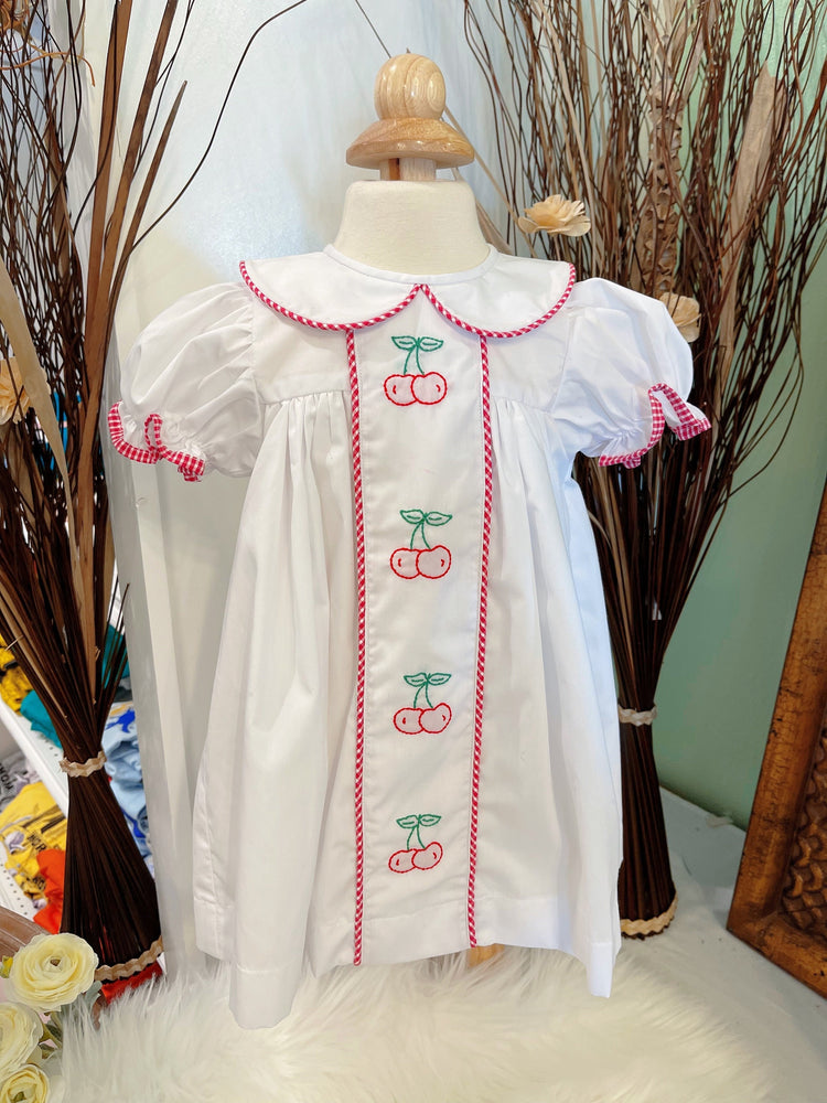 cherry embroidery dress, handmade dress,