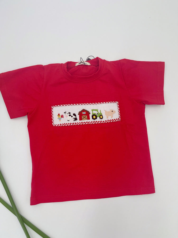 farm smocked set for boy, boys set, cotton boy set