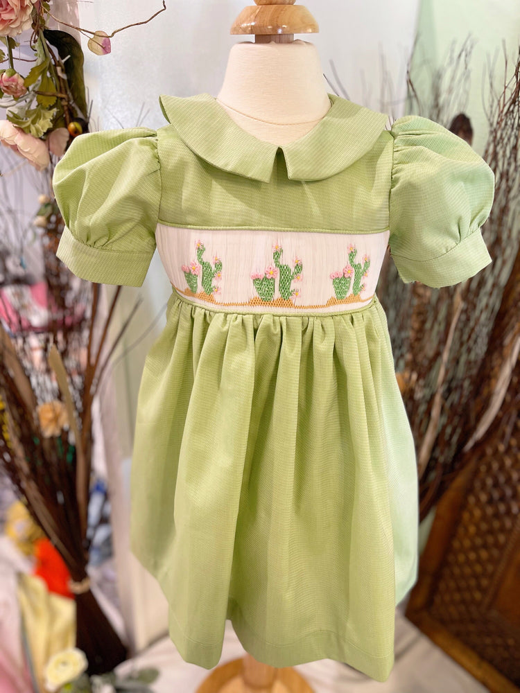 cactus smocked dress, girls dress, summer dress