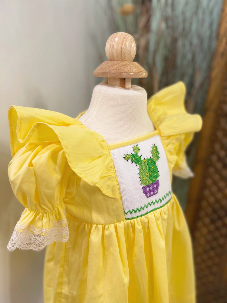 Baby Girl’s Hand-smocked Cactus Dress/Summer Dress/ Cute Outfit/ Cotton dress/ Kid, Toddler, Baby dress/ Gift for girl/Pink, Yellow clothing