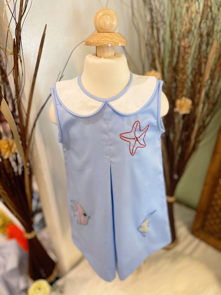 Baby Girl’s Hand-embroidery Marine Dress/ Gift for girl/ Baby girl clothing/ Kid, Toddler, Baby dress/ Summer dress/Blue outfit/Cotton dress