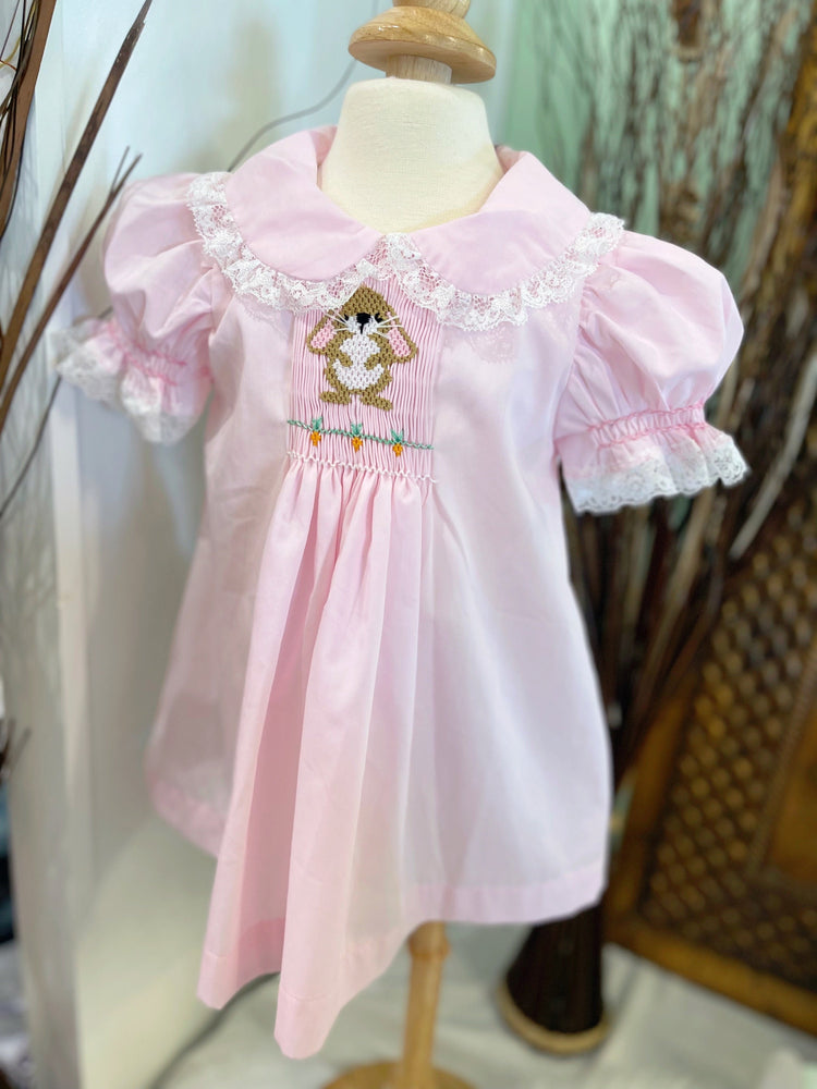 Baby Girl Pink Hand-smocked Bunny Dress/Easter Outfit/Cute Outfit/Girl clothing/Baby, Toddler, Kid dress/Birthday dress/Pink Bunny Dress