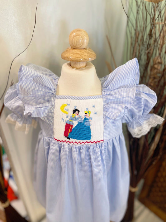 Baby Girl’s Hand-smocked Cinderella Dress/Puffy,Lace Ruffle/Tutu/Baby Girl Clothing/Kid,Toddler,Newborn/Disney Dress/Gingham/Summer Outfits