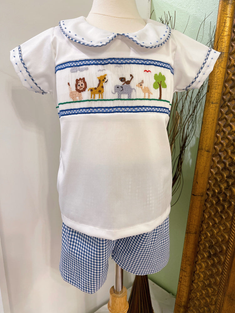 Baby Boy’s Gingham Hand-smocked Animals Set/Baby boy clothing/Summer Short Set/Kid,Toddler boy set/Two Piece Set/Thanksgiving boy outfits