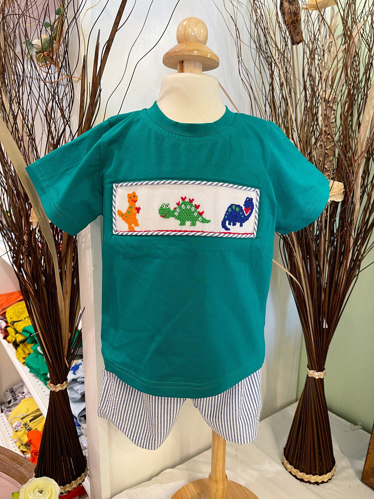 smocked set for boys, baby smocked set, boys clothes, dinosaur boys clothes