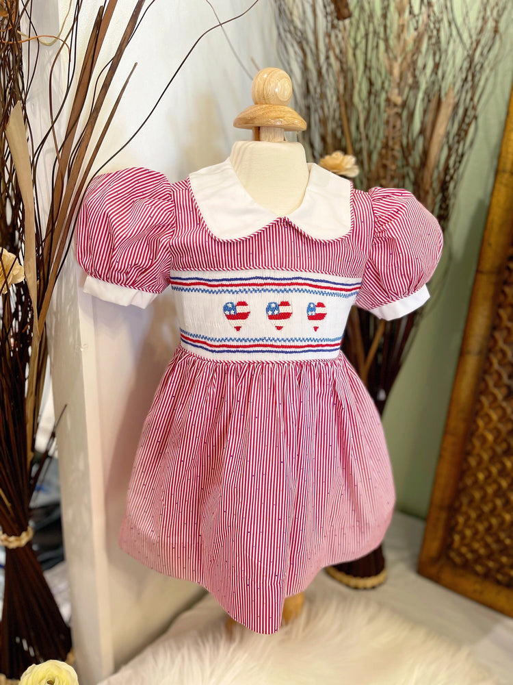 July 4th smocked dress, smocked dress, baby dress, smocked flag ,