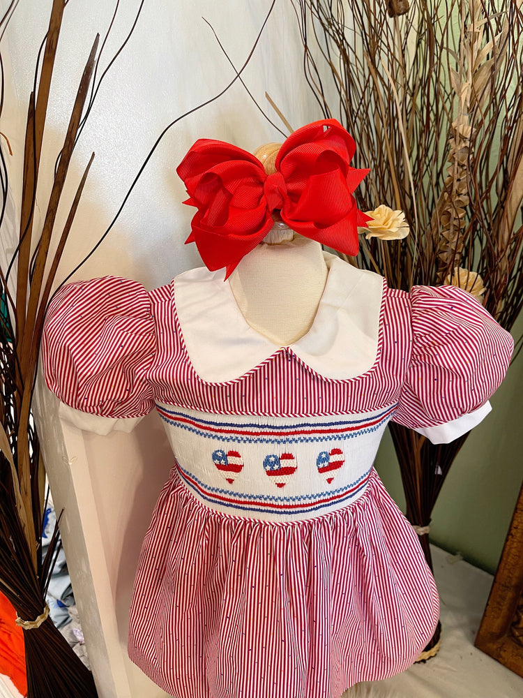 July 4th smocked dress, smocked dress, baby dress, smocked flag ,