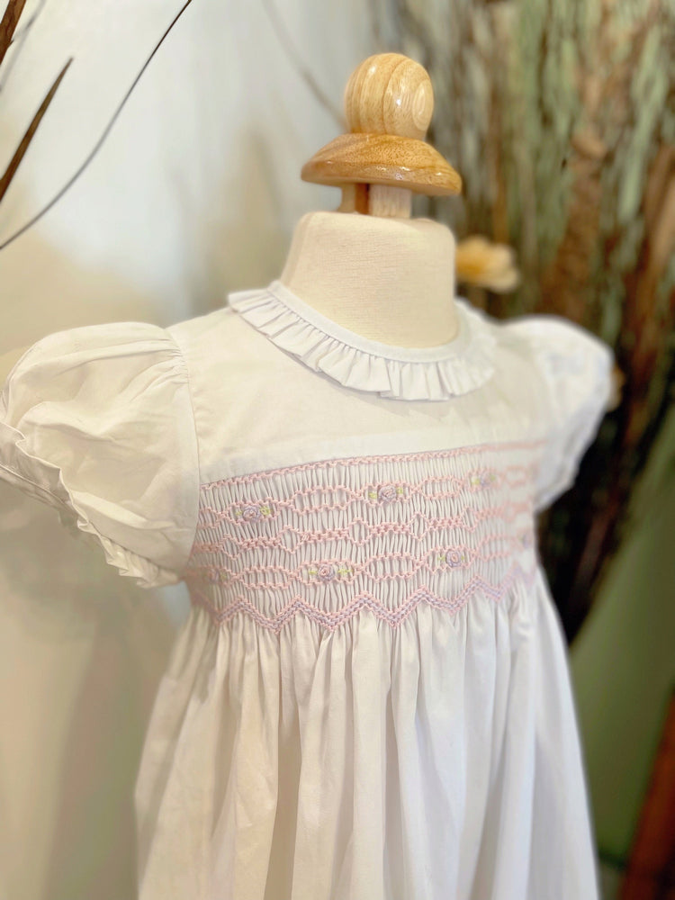 Baby Girl’s White Hand-smocked Dress/Classic Dress/Baby Girl Clothing/Baby,Toddler,Kid Dress/Traditional Dress/Princess Dress/Flower Dress