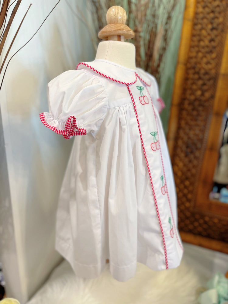 cherry embroidery dress, handmade dress,