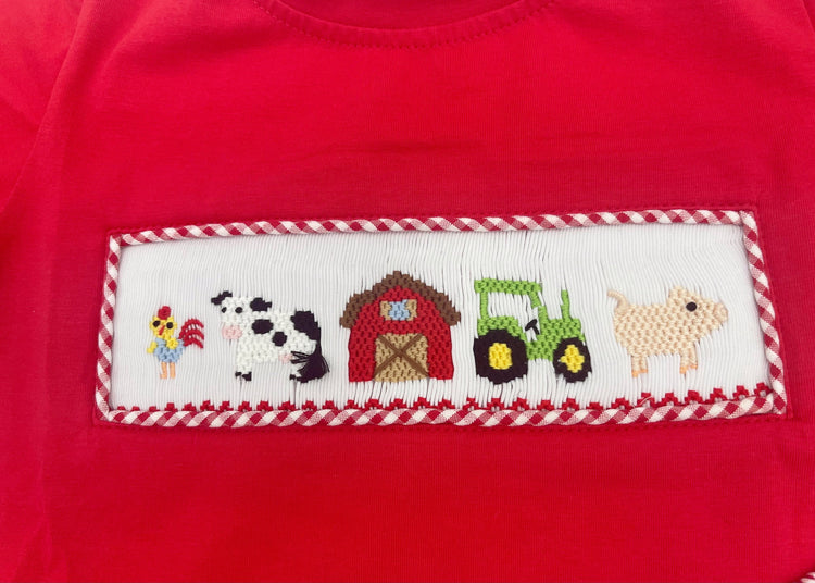 farm smocked set for boy, boys set, cotton boy set