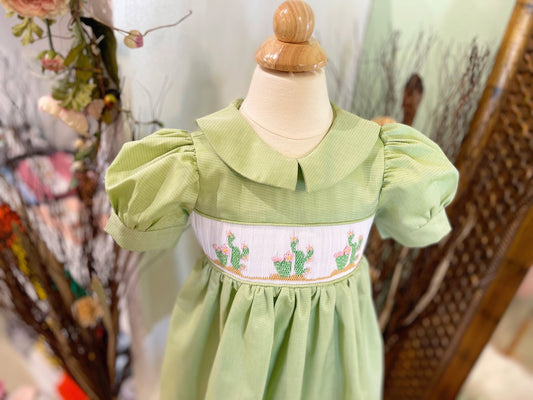 cactus smocked dress, girls dress, summer dress