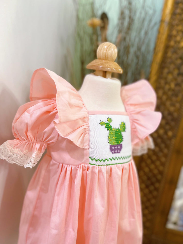 Baby Girl’s Hand-smocked Cactus Dress/Summer Dress/ Cute Outfit/ Cotton dress/ Kid, Toddler, Baby dress/ Gift for girl/Pink, Yellow clothing