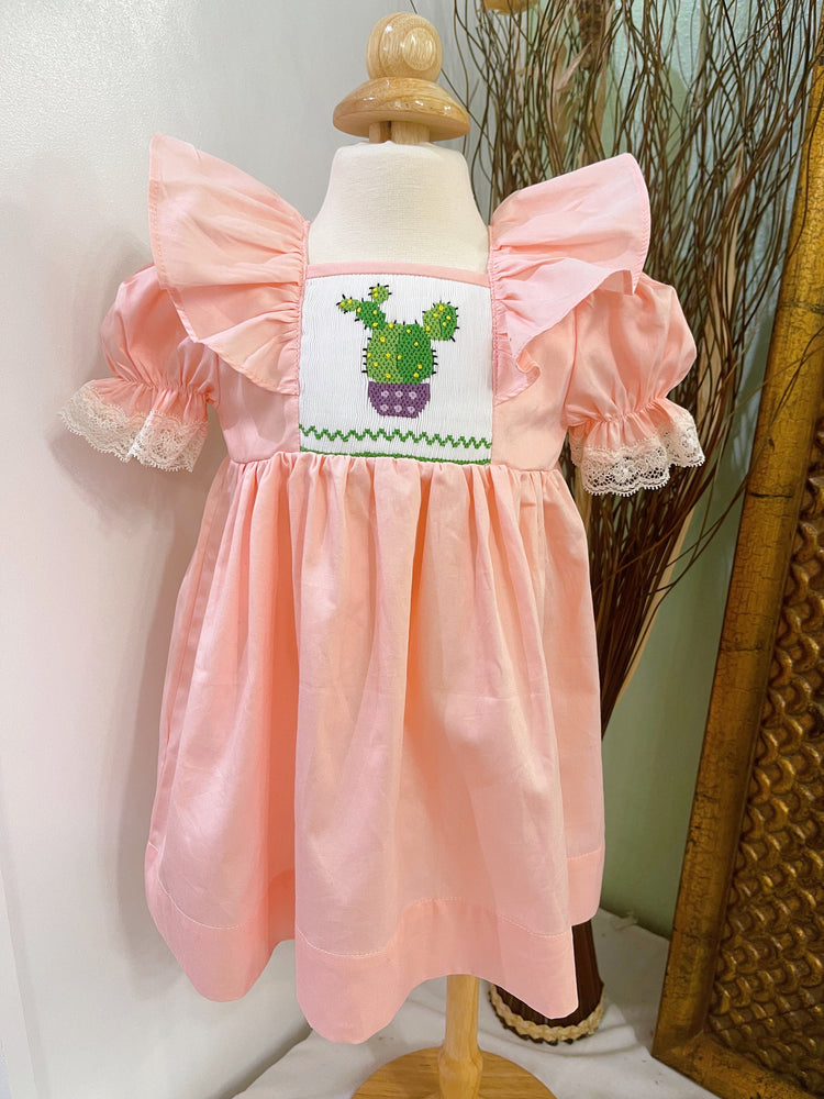 Baby Girl’s Hand-smocked Cactus Dress/Summer Dress/ Cute Outfit/ Cotton dress/ Kid, Toddler, Baby dress/ Gift for girl/Pink, Yellow clothing