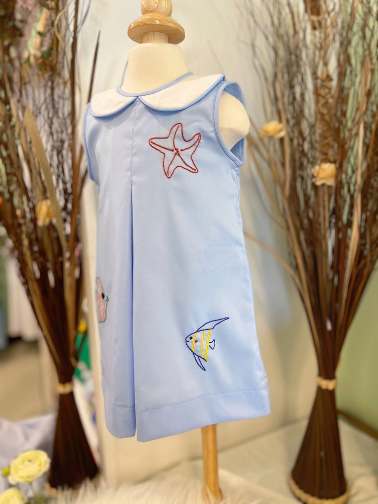 Baby Girl’s Hand-embroidery Marine Dress/ Gift for girl/ Baby girl clothing/ Kid, Toddler, Baby dress/ Summer dress/Blue outfit/Cotton dress