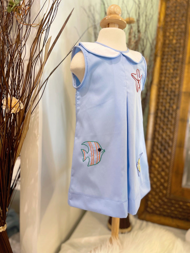 Baby Girl’s Hand-embroidery Marine Dress/ Gift for girl/ Baby girl clothing/ Kid, Toddler, Baby dress/ Summer dress/Blue outfit/Cotton dress