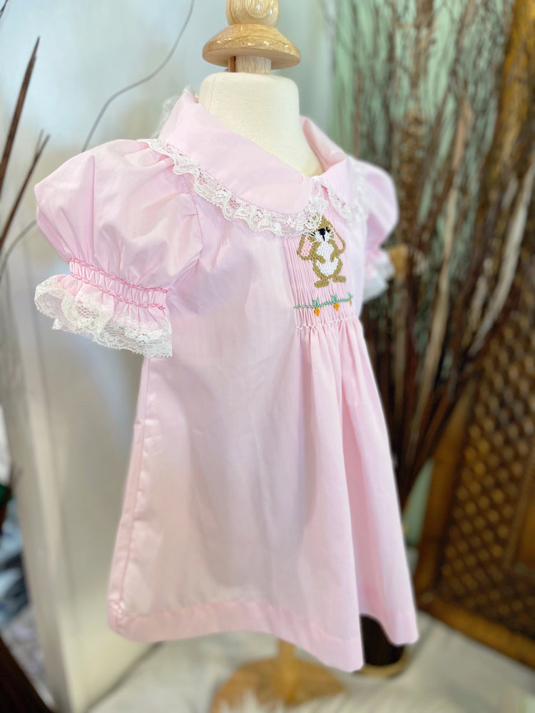 Baby Girl Pink Hand-smocked Bunny Dress/Easter Outfit/Cute Outfit/Girl clothing/Baby, Toddler, Kid dress/Birthday dress/Pink Bunny Dress