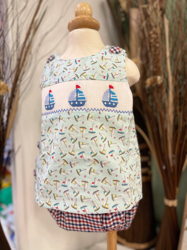 Baby Boy’s Hand-smocked Sailboat Diaper Set/ Contempo Studio Fabrics’ Sailboat Set/ US organic cotton boy set/ Baby boy clothing/Cake Smask