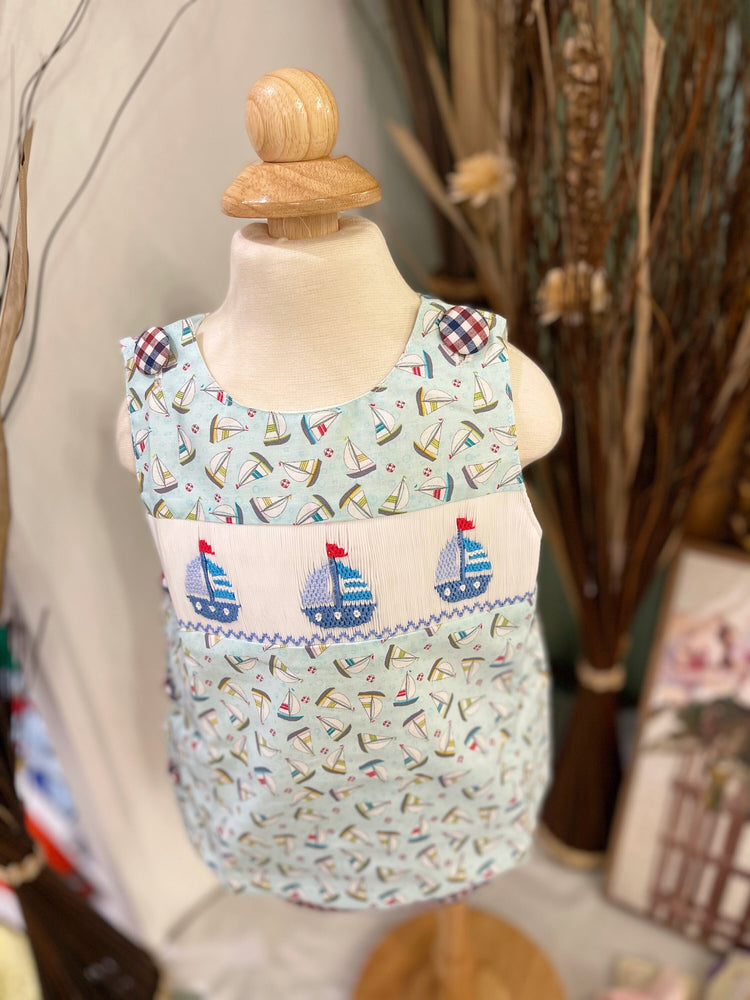 Baby Boy’s Hand-smocked Sailboat Diaper Set/ Contempo Studio Fabrics’ Sailboat Set/ US organic cotton boy set/ Baby boy clothing/Cake Smask