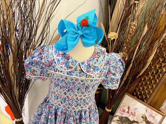 Baby Girl’s Floral Hand-smocked Vintage Dress/High Quality Cotton Organic Dress/Traditionnal dress/Gift for girl/Toddler,Kid party dress