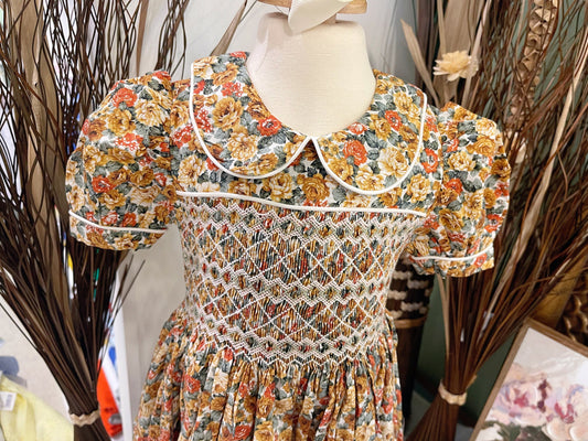 Vintage smocked dress, girl traditional dress, hight quality cotton dress.