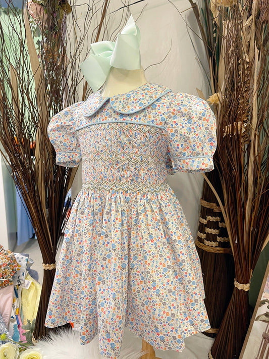 Vintage smocked dress, girl traditional dress, hight quality cotton dress.