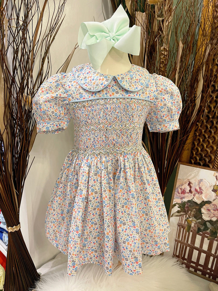 Vintage smocked dress, girl traditional dress, hight quality cotton dress.