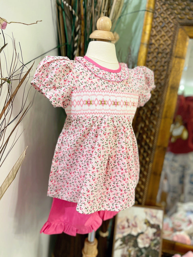 Baby Girl’s Hand-smocked Flower Pink Set/Girl Clothes/ Baby,Kid,Toddler girl set/ Gift for girl/ Cotton Clothes/ Fall,Spring outfit/Cute set