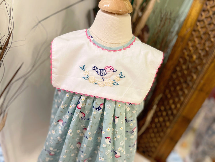 Baby Girl’s Hand-embroidery Bird Dress with bloomer run big/ Summer dress/ Spring dress/ Cotton dress/ Easter birds dress/