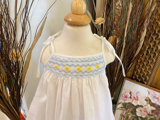 summer smocked dress front and back