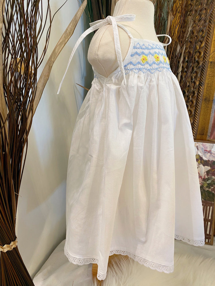 summer smocked dress front and back