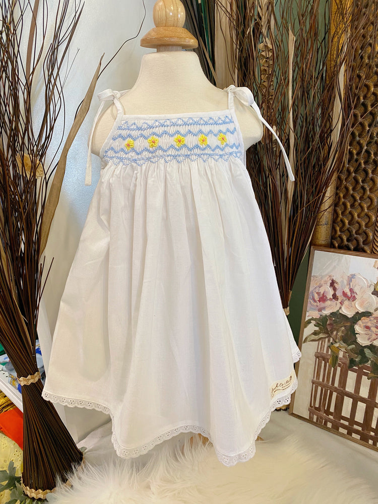 summer smocked dress front and back