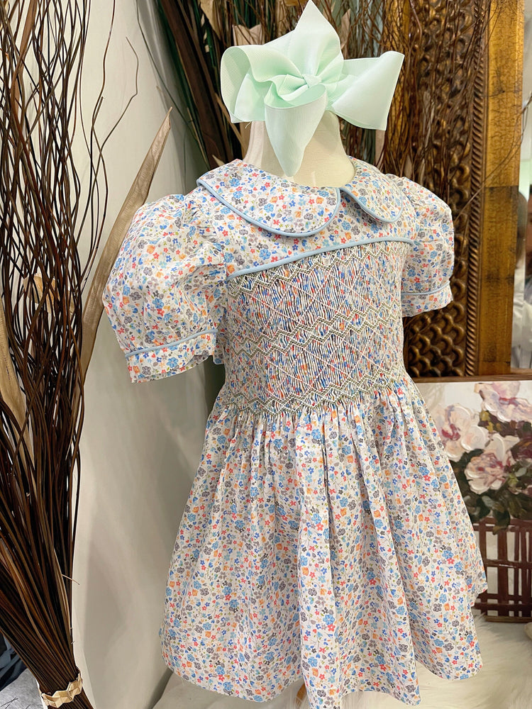 Vintage smocked dress, girl traditional dress, hight quality cotton dress.