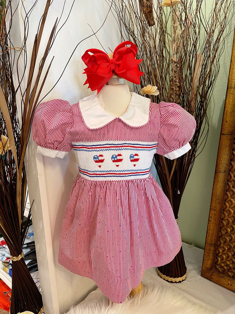 July 4th smocked dress, smocked dress, baby dress, smocked flag ,