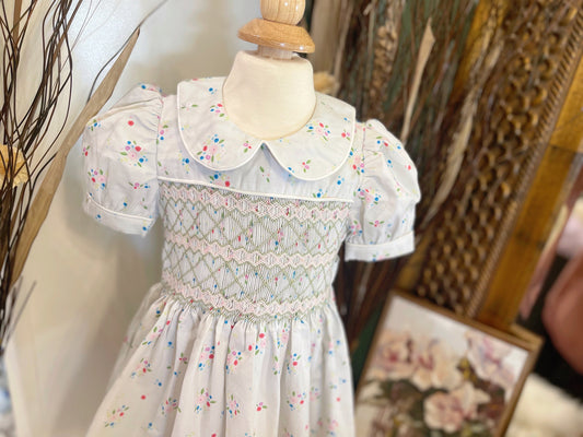 Vintage smocked dress, girl traditional dress, hight quality cotton dress.