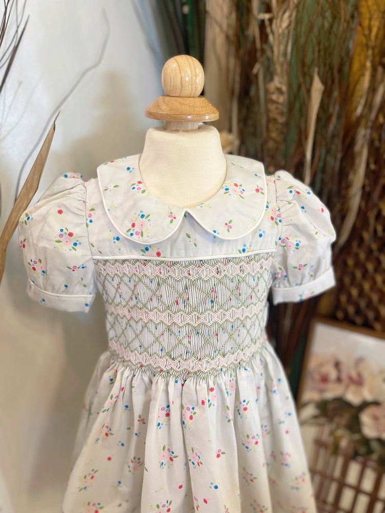 Vintage smocked dress, girl traditional dress, hight quality cotton dress.